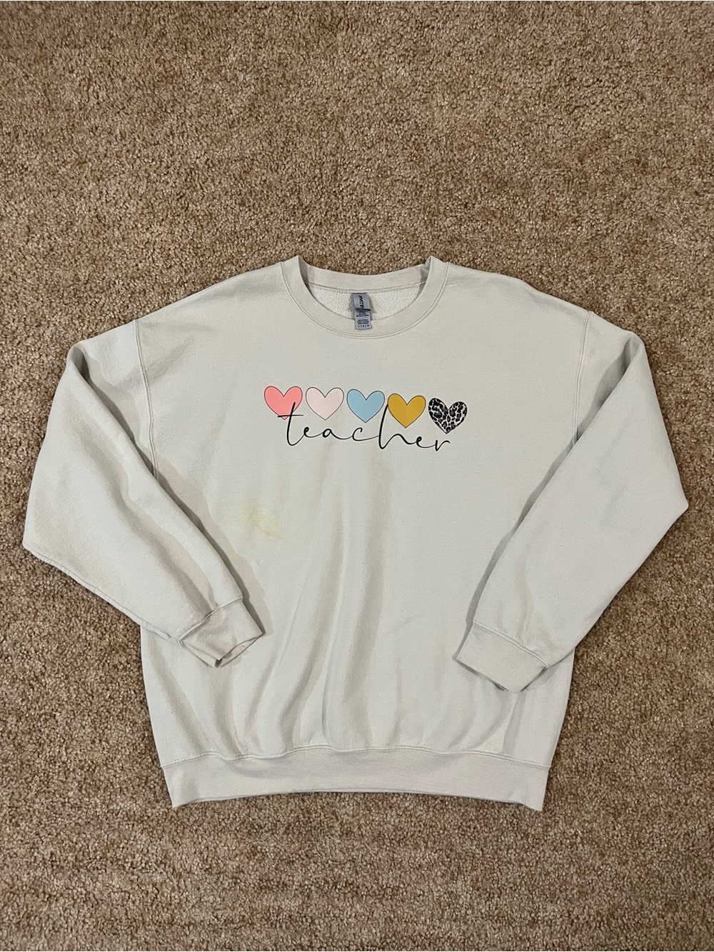 Gildan Teacher Boho Hearts Graphic Crewneck Sweatshirt Pullover Large
